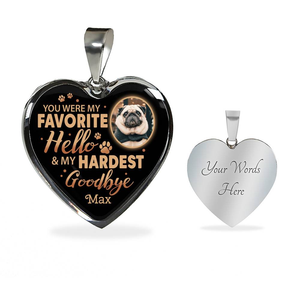 Personalized Photo You Were My Favorite Hello and My Hardest Goodbye Pet Memorial Heart Pendant Necklace