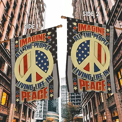 Alternative view of Imagine All The People Living Life in Peace Garden Flag - House Flag - Wall Flag