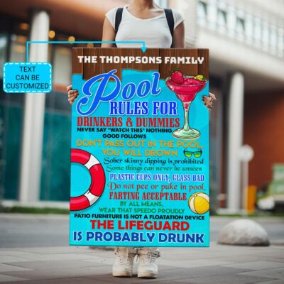 Alternative view of Pool Rules Personalized Pool Rules for Drinkers and Dummies Pool Rules Sign Framed Canvas - Unframed Poster