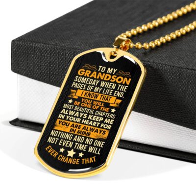 To My Grandson Someday when The Pages of My Life End Grandson Gifts Dog Tag Pendant Necklace