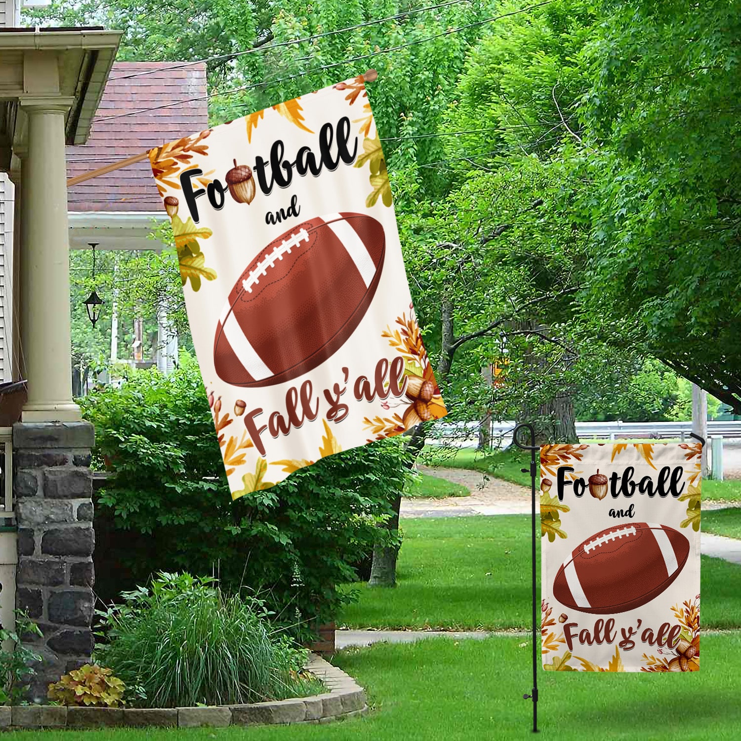 3KNG. Football Fall 30x40 Garden & House Mockup 1