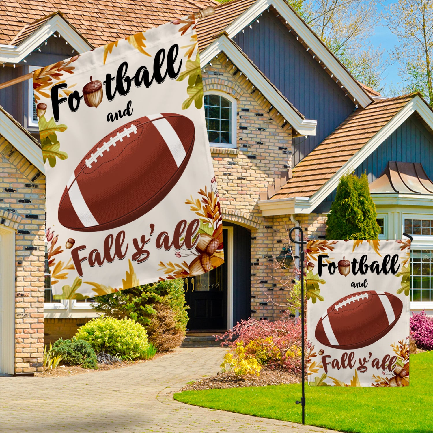 3KNG. Football Fall 30x40 Garden & House Mockup 3