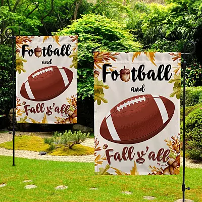 Alternative view of Football and Fall Y'all Garden Flag - House Flag - Wall Flag - Welcome Fall Garden Flag