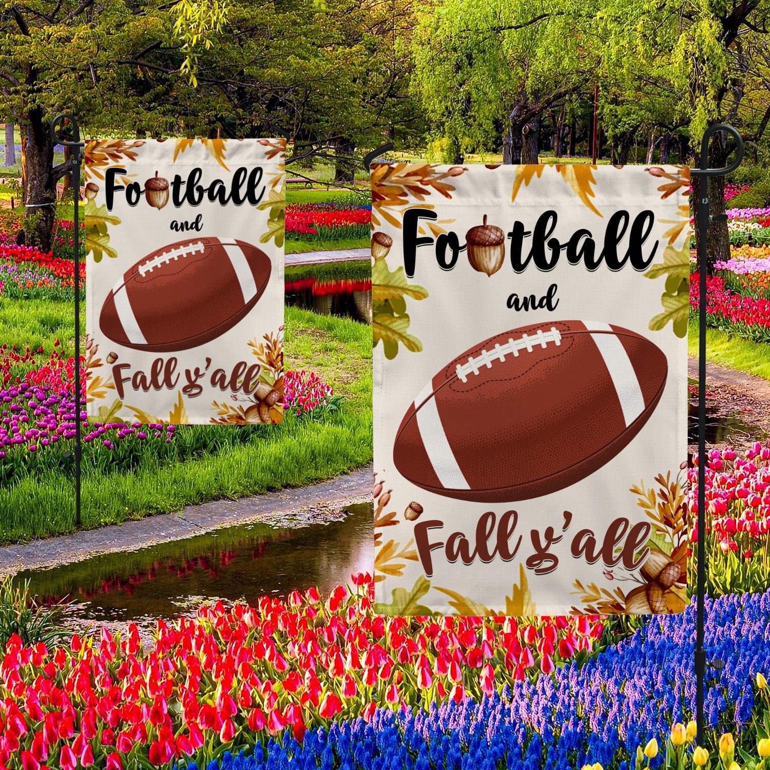 3KNG. Football Fall 30x40 Garden Flag Mockup 2 Side-2