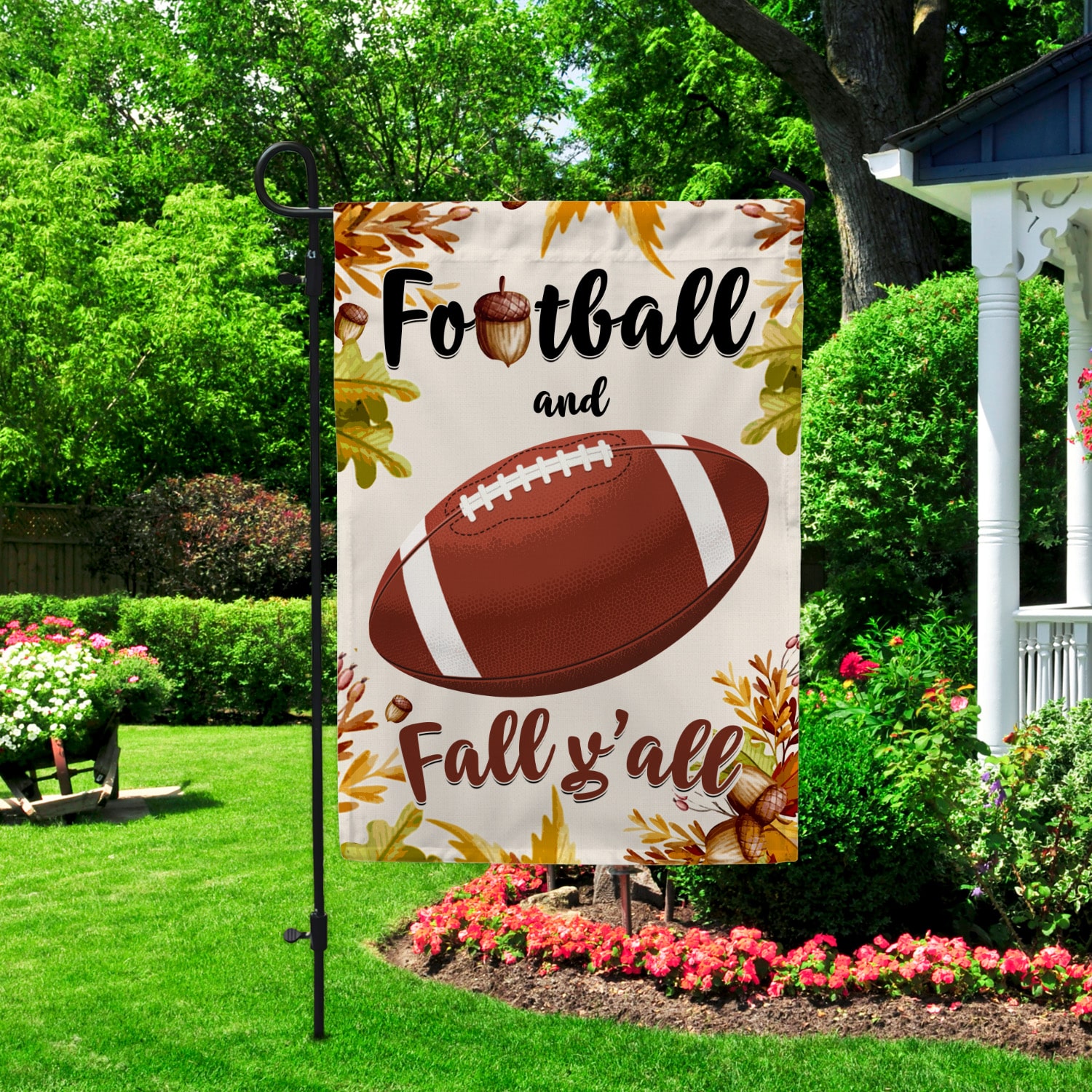 3KNG. Football Fall 30x40 Garden Flag Mockup 2
