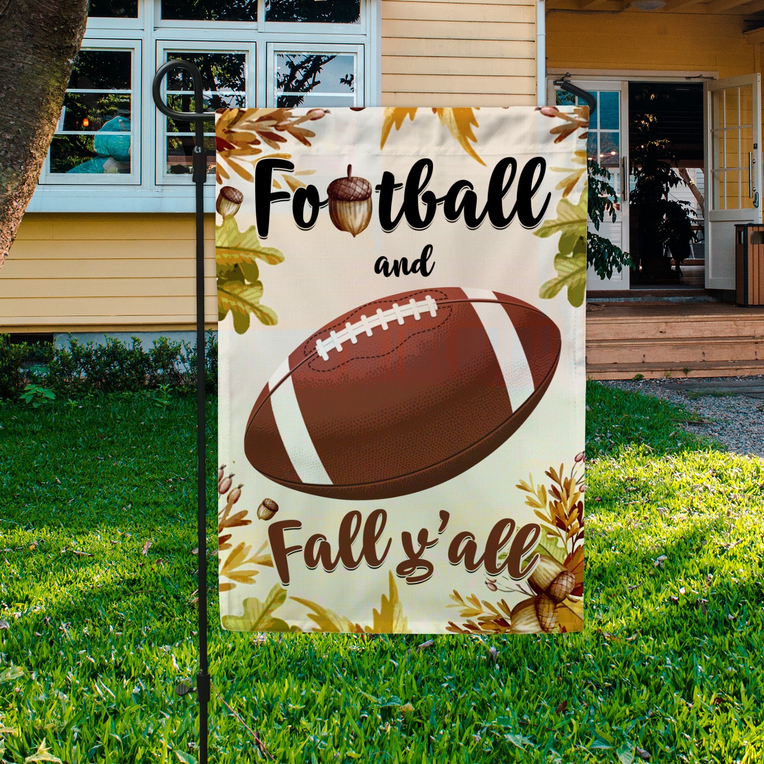 3KNG. Football Fall 30x40 Garden Flag Mockup 3
