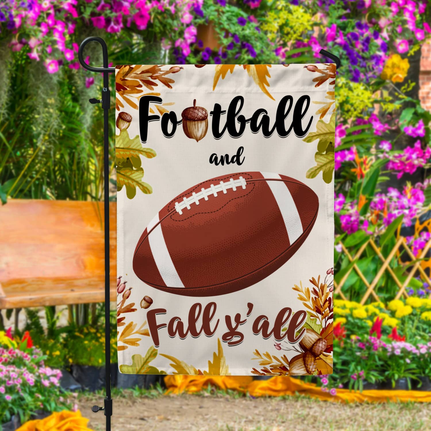 3KNG. Football Fall 30x40 Garden Flag Mockup 4