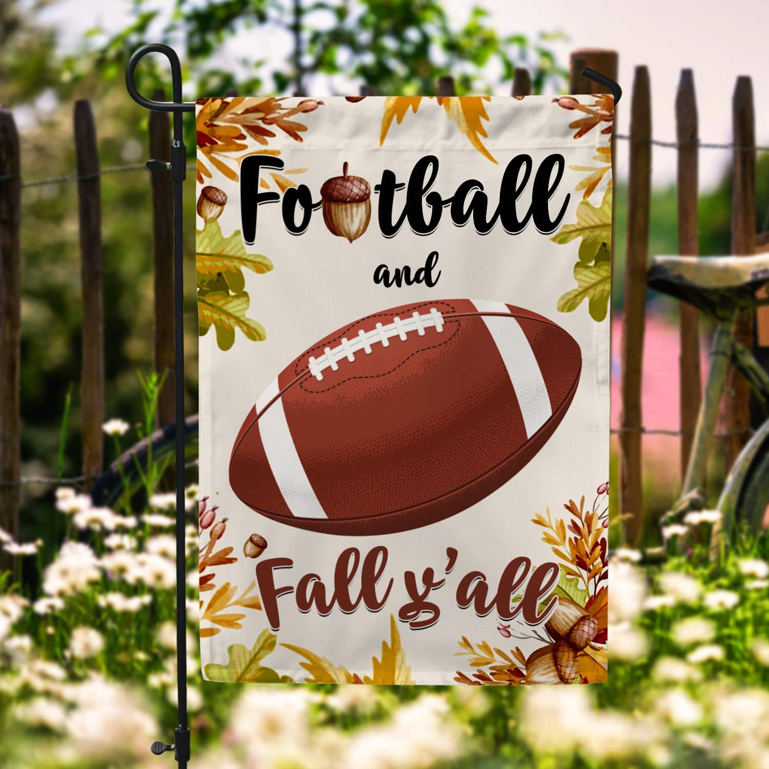 3KNG. Football Fall 30x40 Garden Flag Mockup 6
