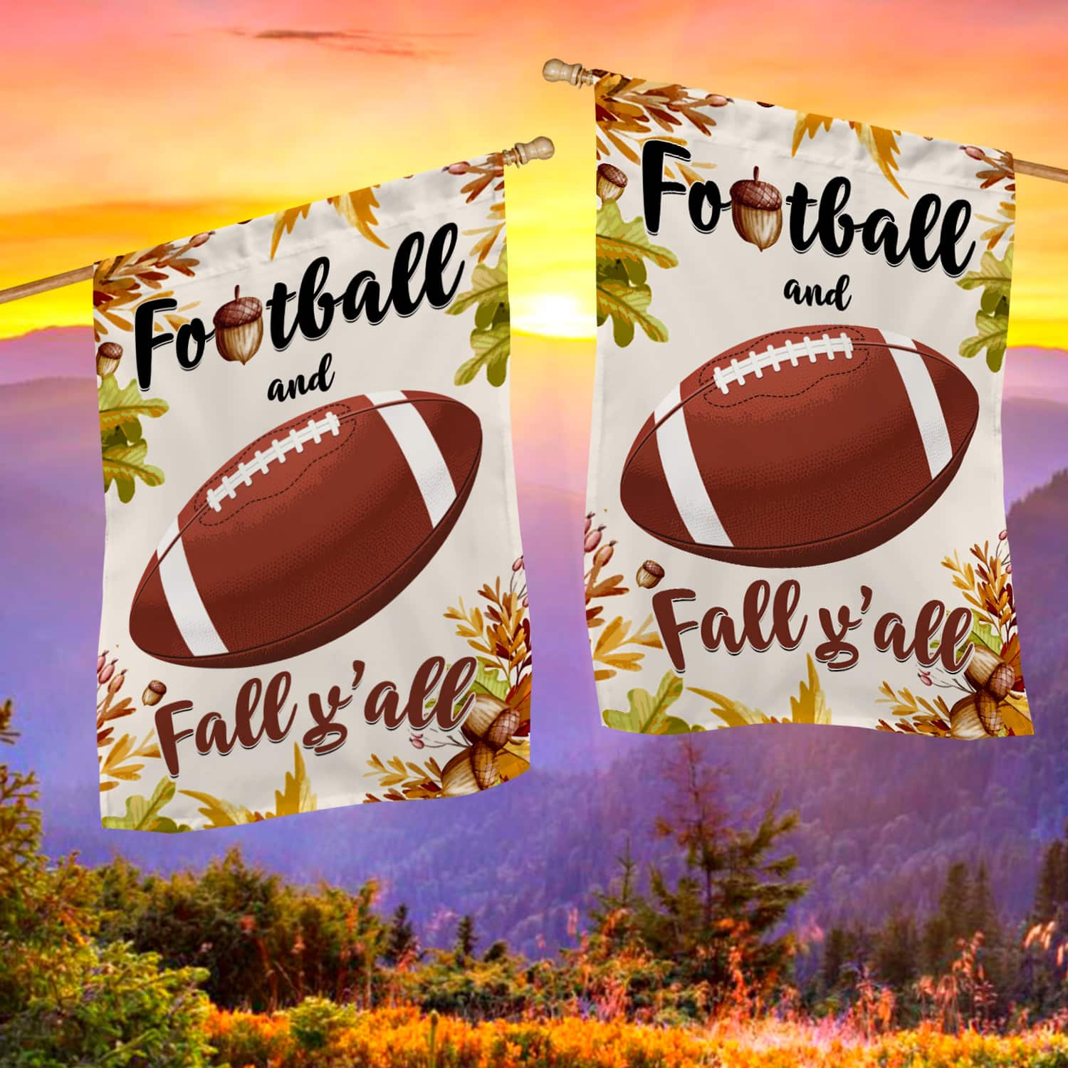 3KNG. Football Fall 30x40 House Flag Mockup 2 Side