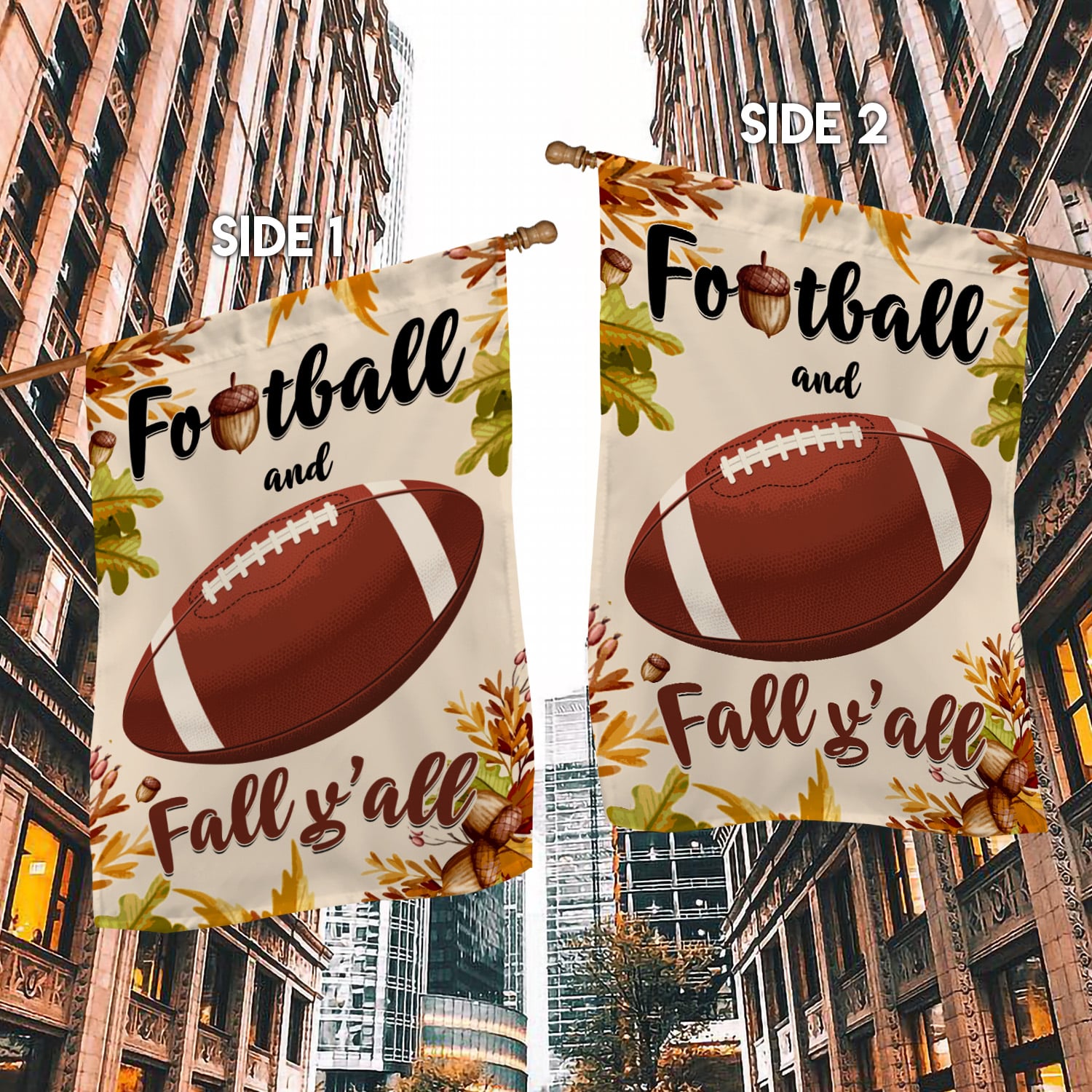 3KNG. Football Fall 30x40 House Flag Mockup 2 Side-1