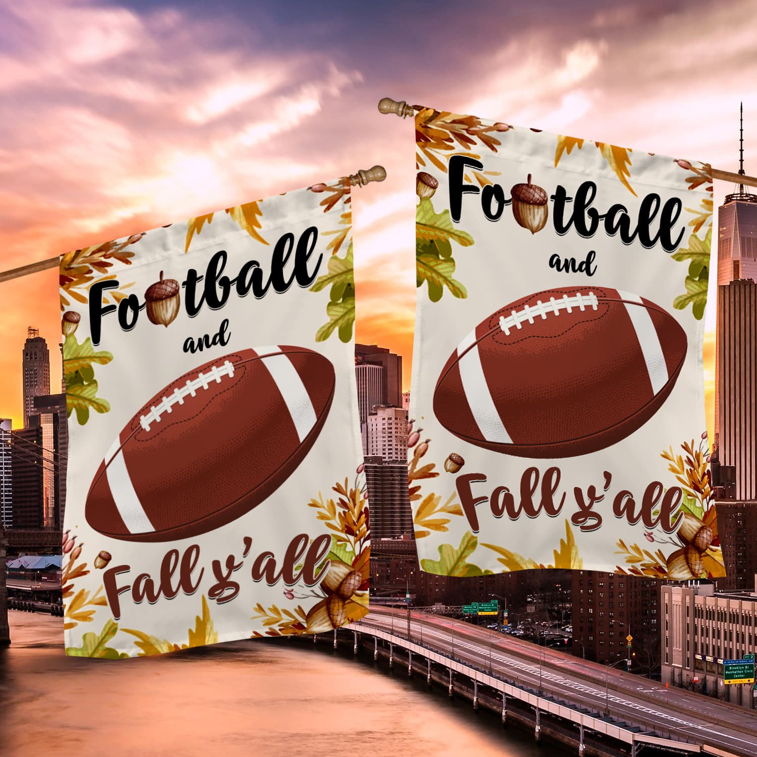 3KNG. Football Fall 30x40 House Flag Mockup 2 Side-2