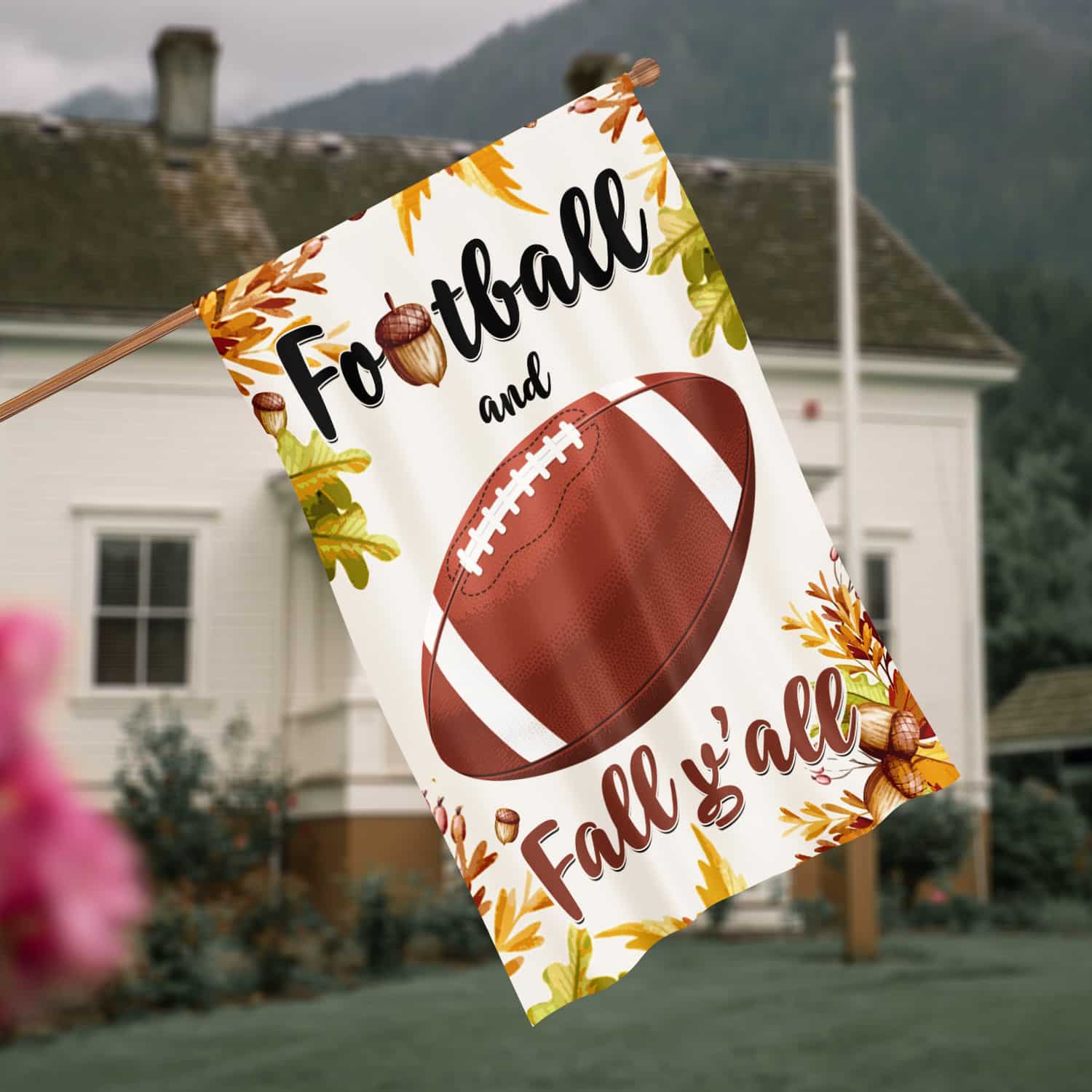 3KNG. Football Fall 30x40 House Flag Mockup 4