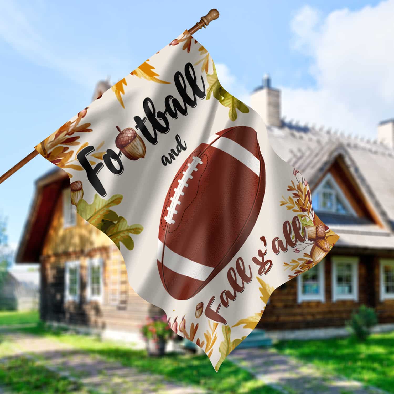 3KNG. Football Fall 30x40 House Flag Mockup 5