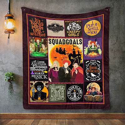Hocus Squad Goals Pocus Halloween Funny Three Witches Fleece Blanket - Mink Sherpa Blanket - Woven Blanket