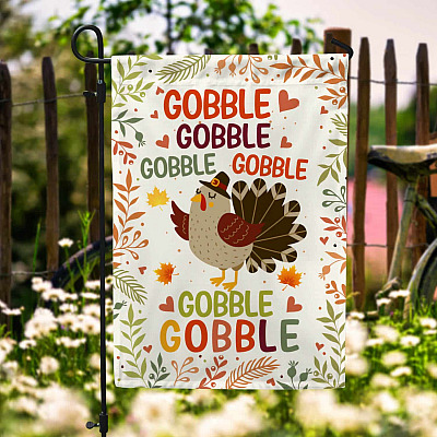 Gobble Gobble Turkey Garden Flag - Happy Thanksgiving House Flag - Welcome Fall Wall Flag