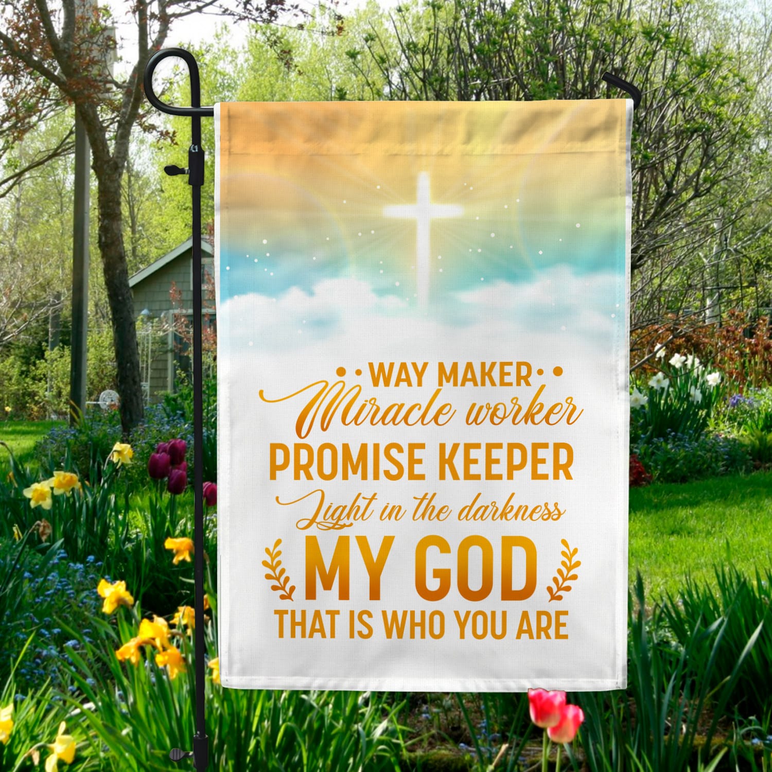 2. Way Maker God Garden Flag Mockup 5