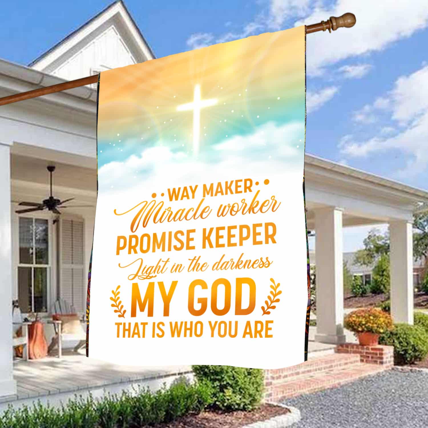2. Way Maker God House Flag Mockup 3