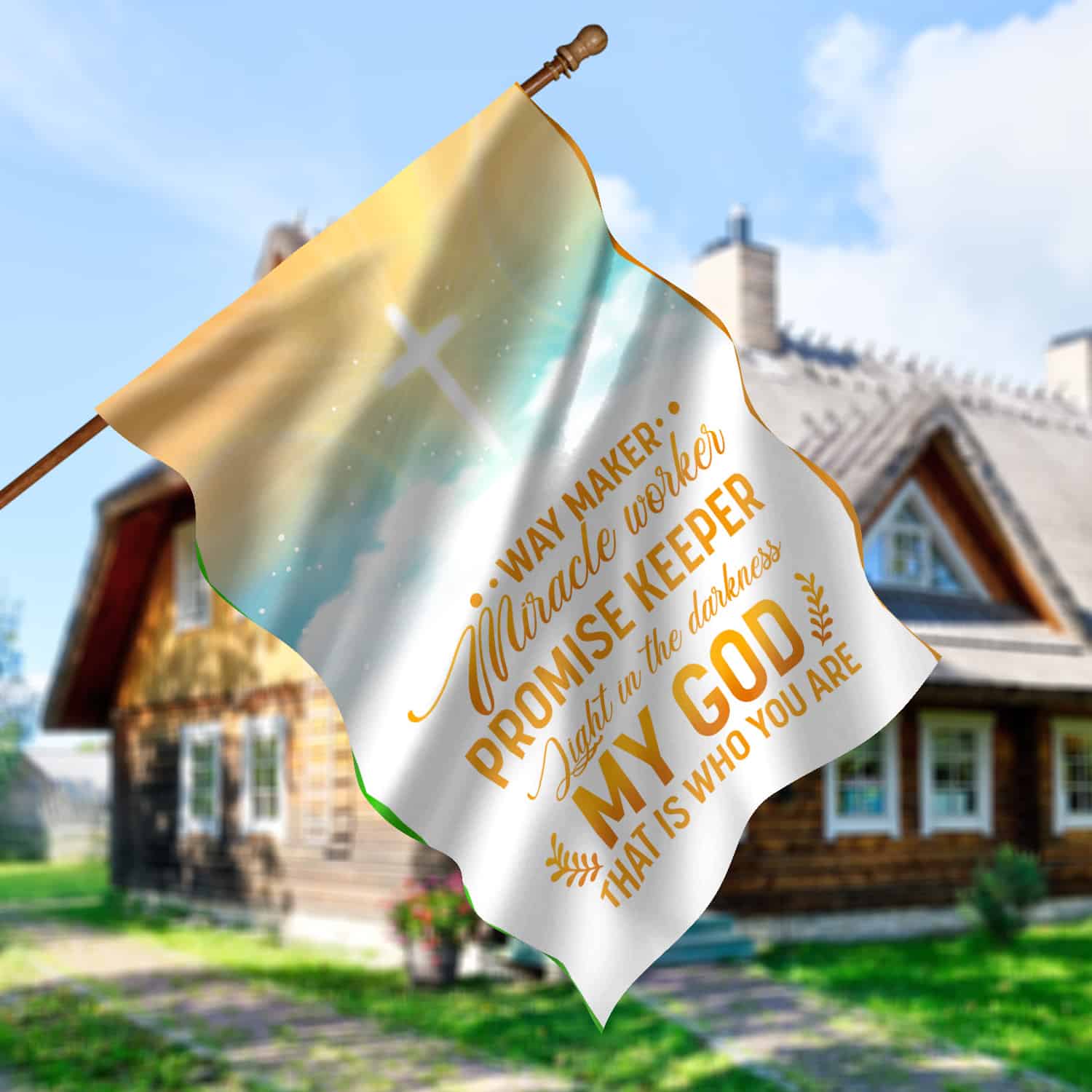 2. Way Maker God House Flag Mockup 5