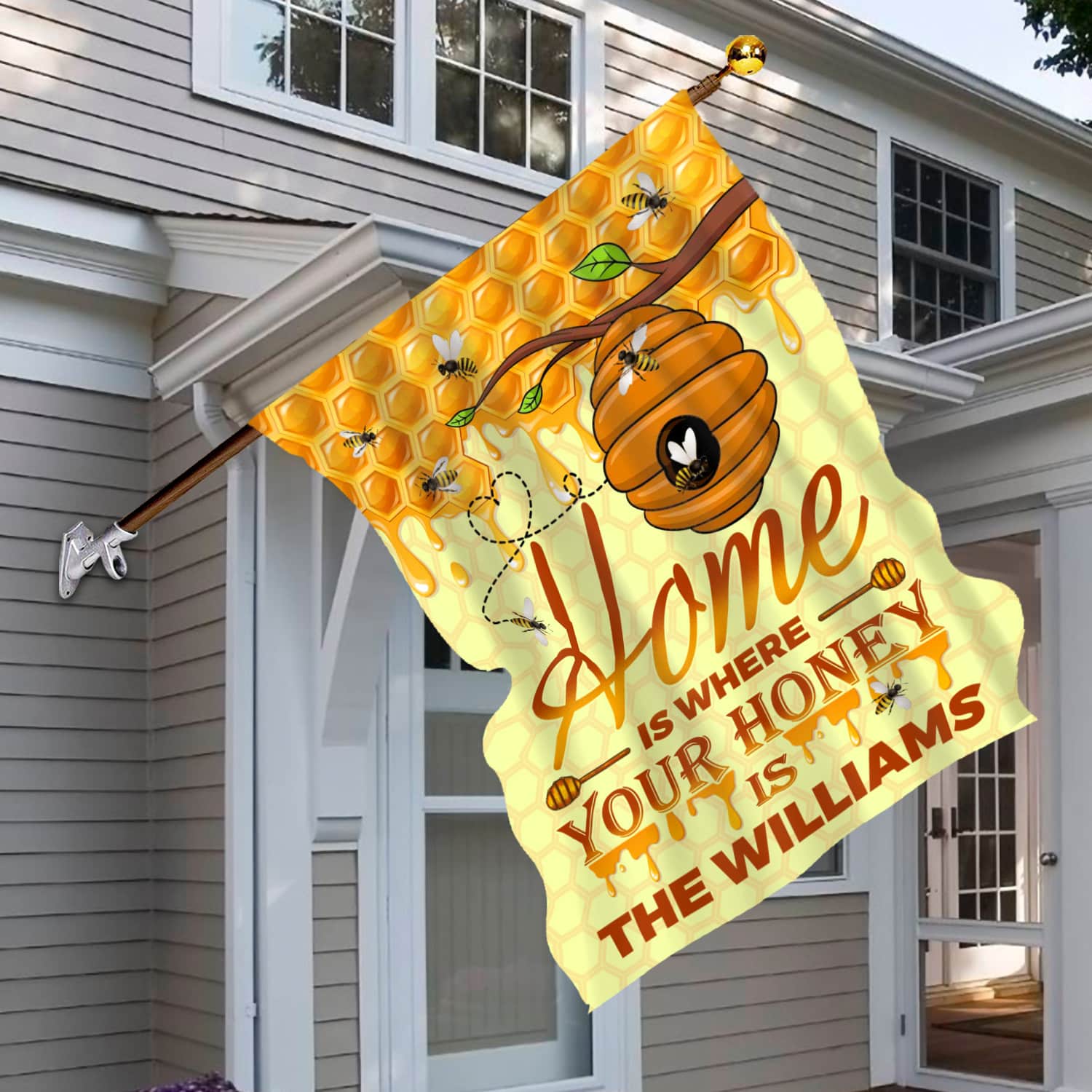 3QT. Home Is Where (Sample Design) House Flag Mockup 6