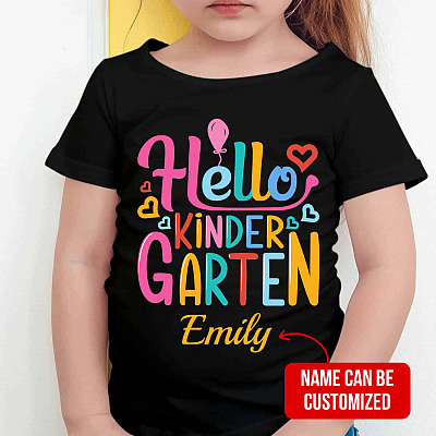 Personalized Name Hello Kindergarten T-Shirt - Youth Tee - Funny Back To School Shirt
