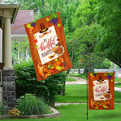 Alternative view of Be Thankful Always Garden Flag - Thanksgiving House Flag - Thanksgiving Turkey Flag