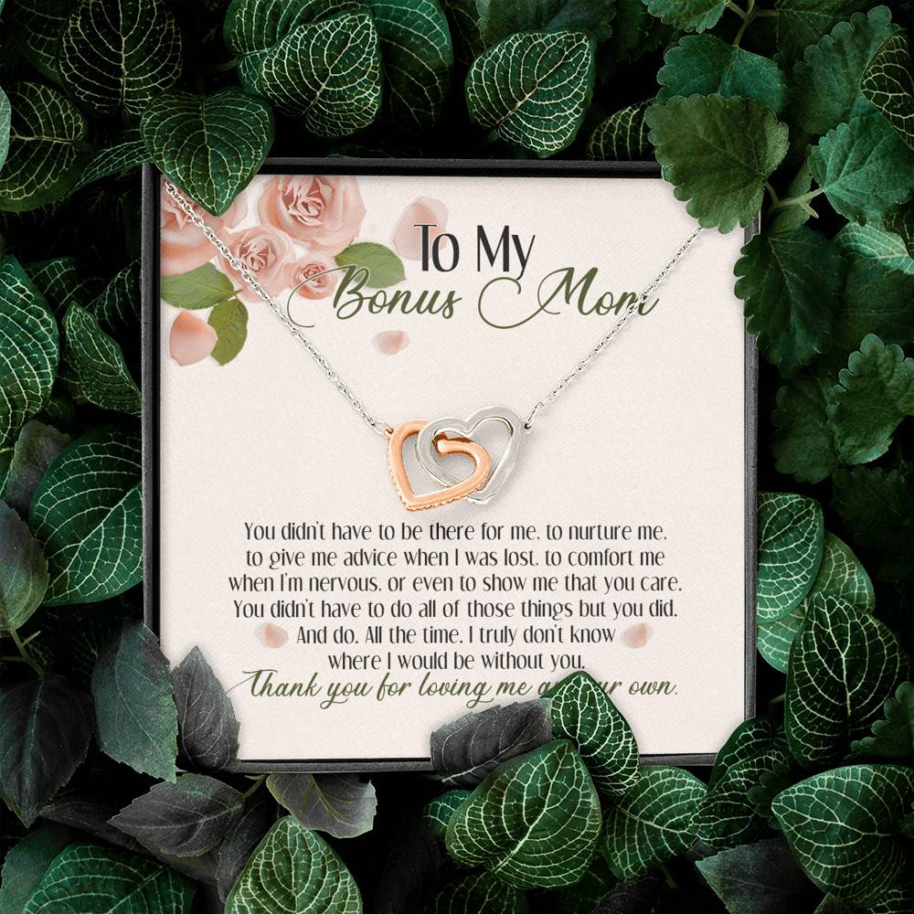 To My Bonus Mom Thank You For Loving Me As Your Own Interlocking Hearts Pendant Necklace - Step Mom Gifts