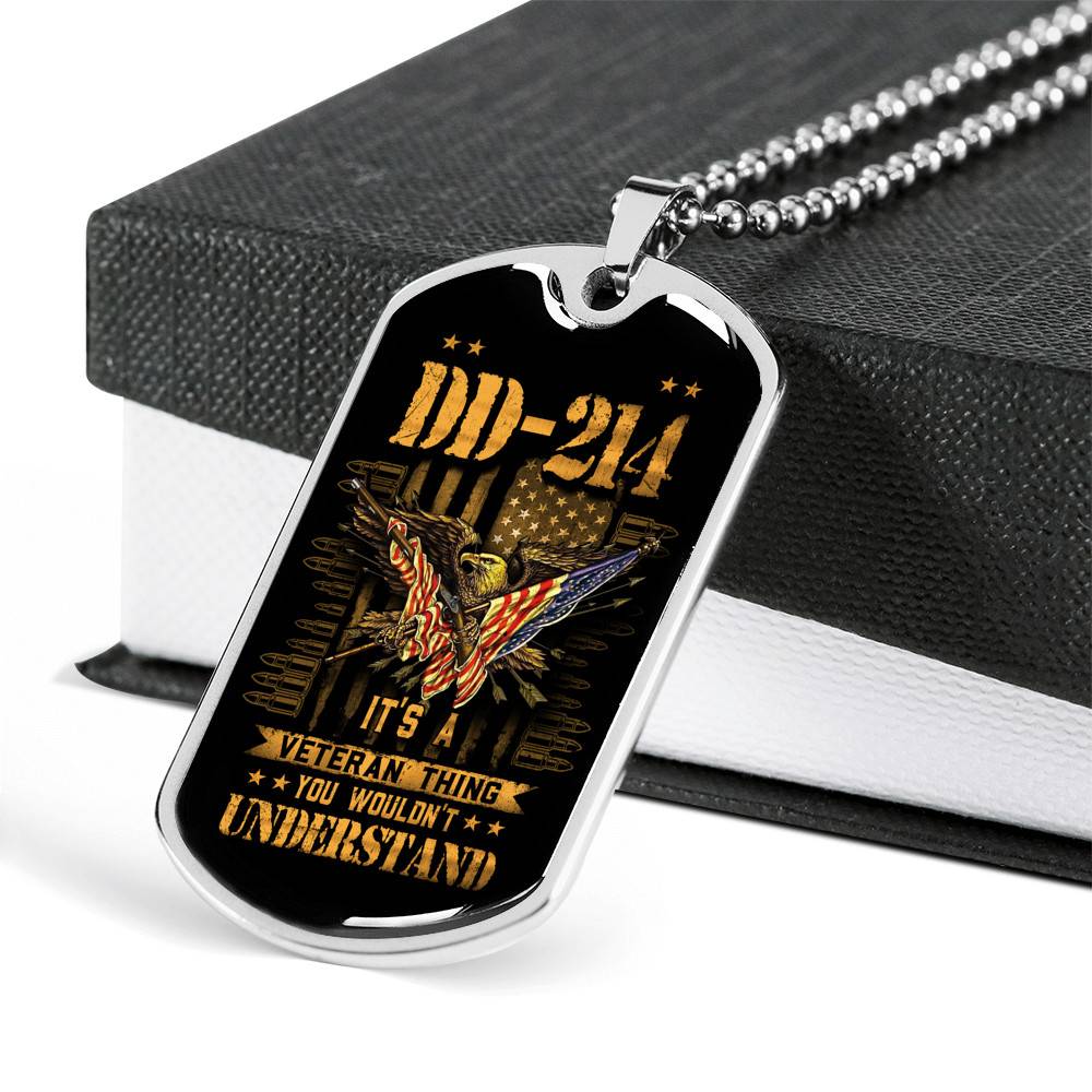 Proud US Army Soldiers Veteran Necklace - DD 214 It's A Veteran Thing You Wouldn't Understand Dog Tag Necklace