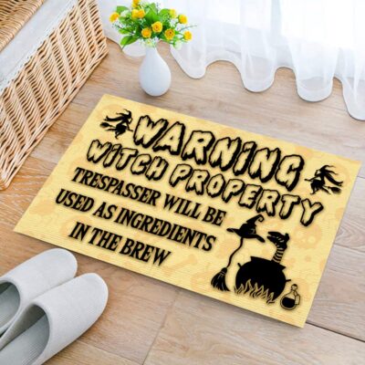 Alternative view of Halloween Warning Witch Property No Trespassing Indoor Outdoor Doormat - Witch Doormat