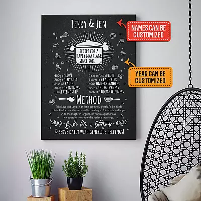 Alternative view of Personalized Couple's Name Recipe for a Happy Marriage Gallery Wrapped Framed Canvas Prints - Unframed Poster