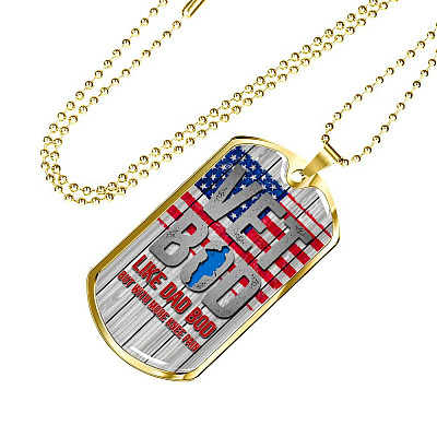 Vet Bod Like Dad Bod But More Knee Pain Dog Tag Pendant Necklace - Veteran Dad Necklace