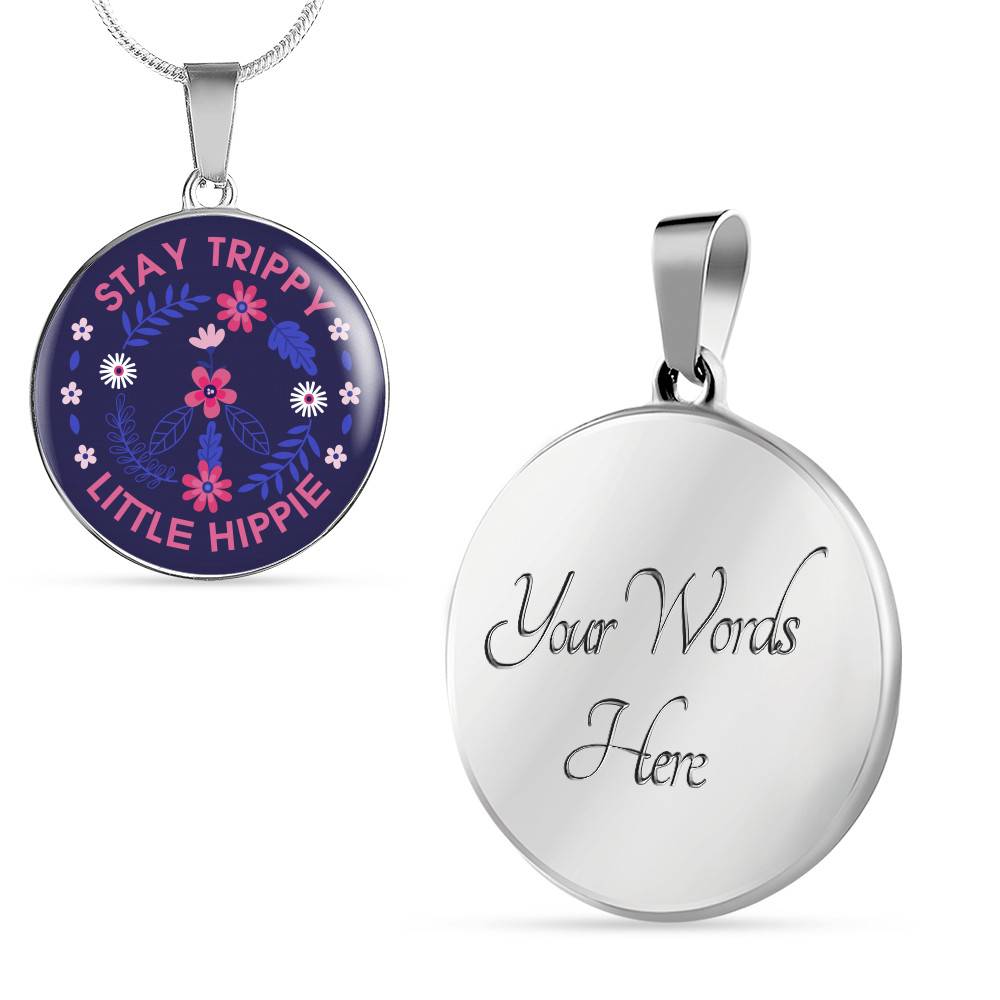 Stay Trippie Little Hippie Peace Sign Floral Circle Pendant Necklace