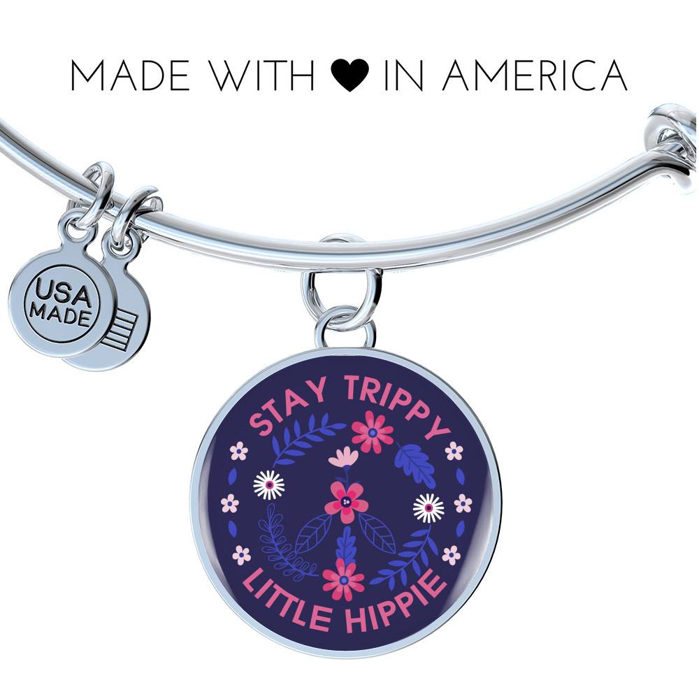 Stay Trippie Little Hippie Peace Sign Floral Circle Pendant Necklace