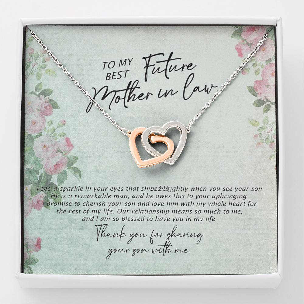 To My Best Future Mother In Law Thank You For Sharing Your Son With Me Joined Interlocking Hearts Necklace - Interlocking Hearts Necklace