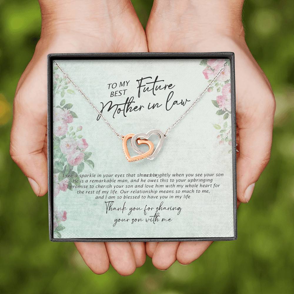 To My Best Future Mother In Law Thank You For Sharing Your Son With Me Joined Interlocking Hearts Necklace