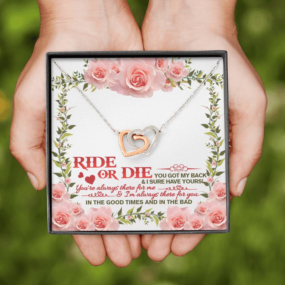 Ride Or Die You Got My Back Best Friends Interlocking Hearts Pendant Necklace - BFF Bestie Friendship Jewelry
