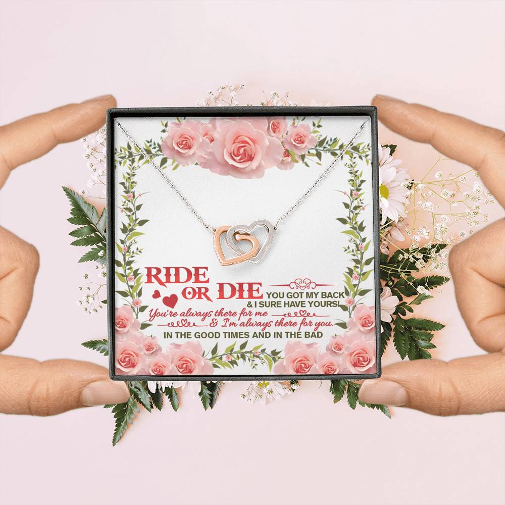 Ride Or Die You Got My Back Best Friends Interlocking Hearts Pendant Necklace - BFF Bestie Friendship Jewelry
