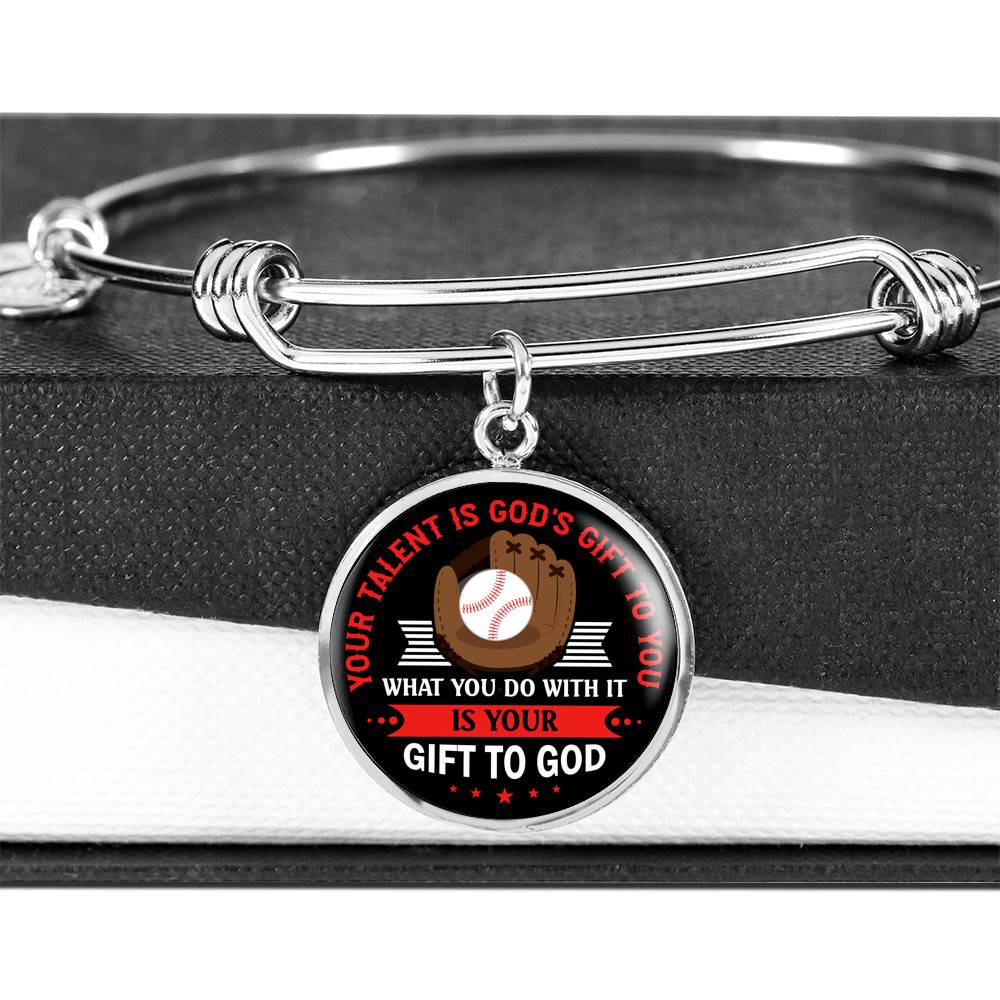 Baseball Your Talent Is God's Gift to You What You Do with It Is Your Gift to God Circle Pendant Necklace