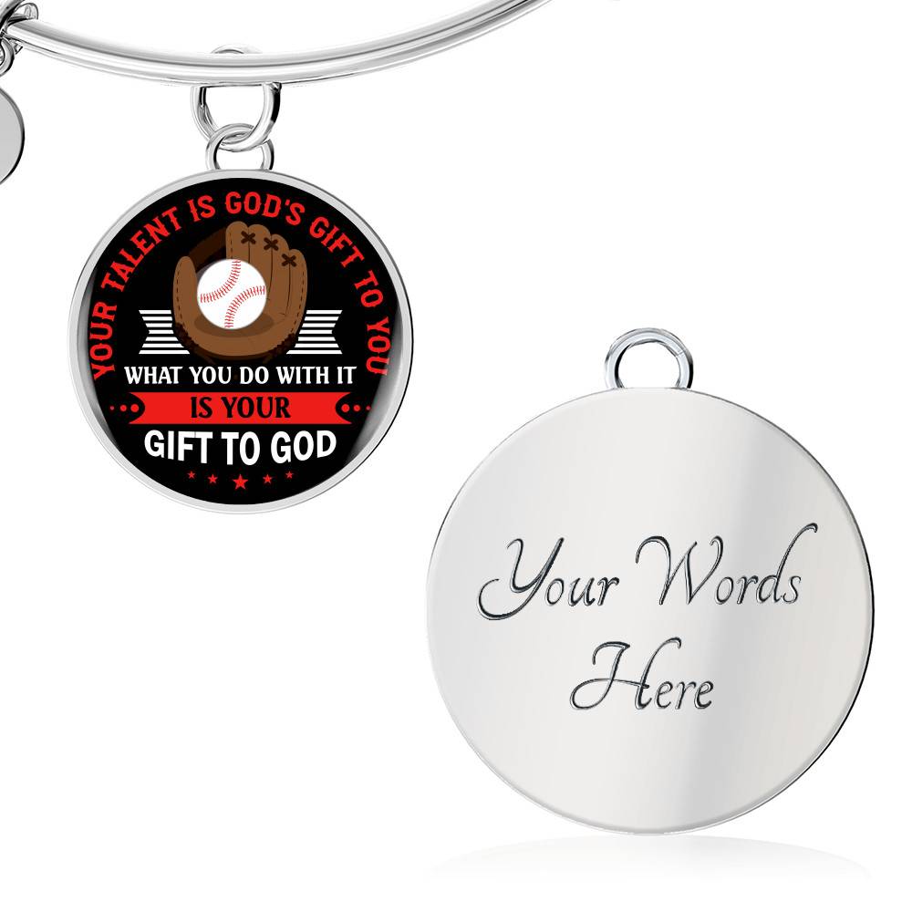 Baseball Your Talent Is God's Gift to You What You Do with It Is Your Gift to God Circle Pendant Necklace