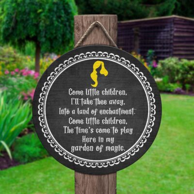 Alternative view of Come Little Children I'll Take Thee Away Into a Land of Enchantment Circle Wooden Door Sign - Halloween Hocus Pocus Front Porch Signs