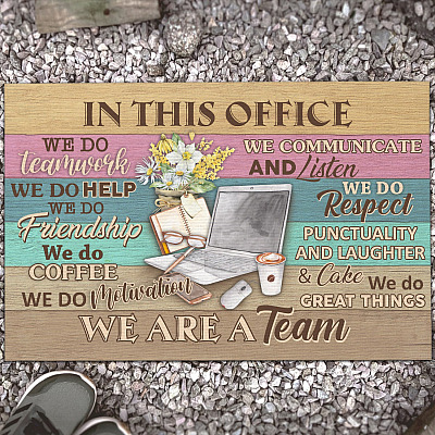 In This Office We Do Teamwork We Do Help We Do Friendship We Do Coffee Doormat - Outdoor Indoor Doormat