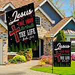 5MH. Jesus Way Flag 30x40 Garden & House Mockup 3