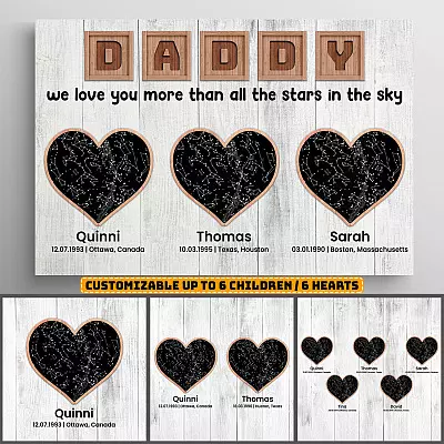 Daddy We Love You More Than All The Stars In The Sky Personalized Children Names Canvas - Custom Family Name Star Map Constellation Canvas Wall Art