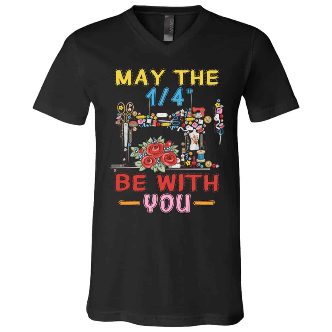 May The 1/4 Be With You F Gifts, Black, V-Neck T-Shirt