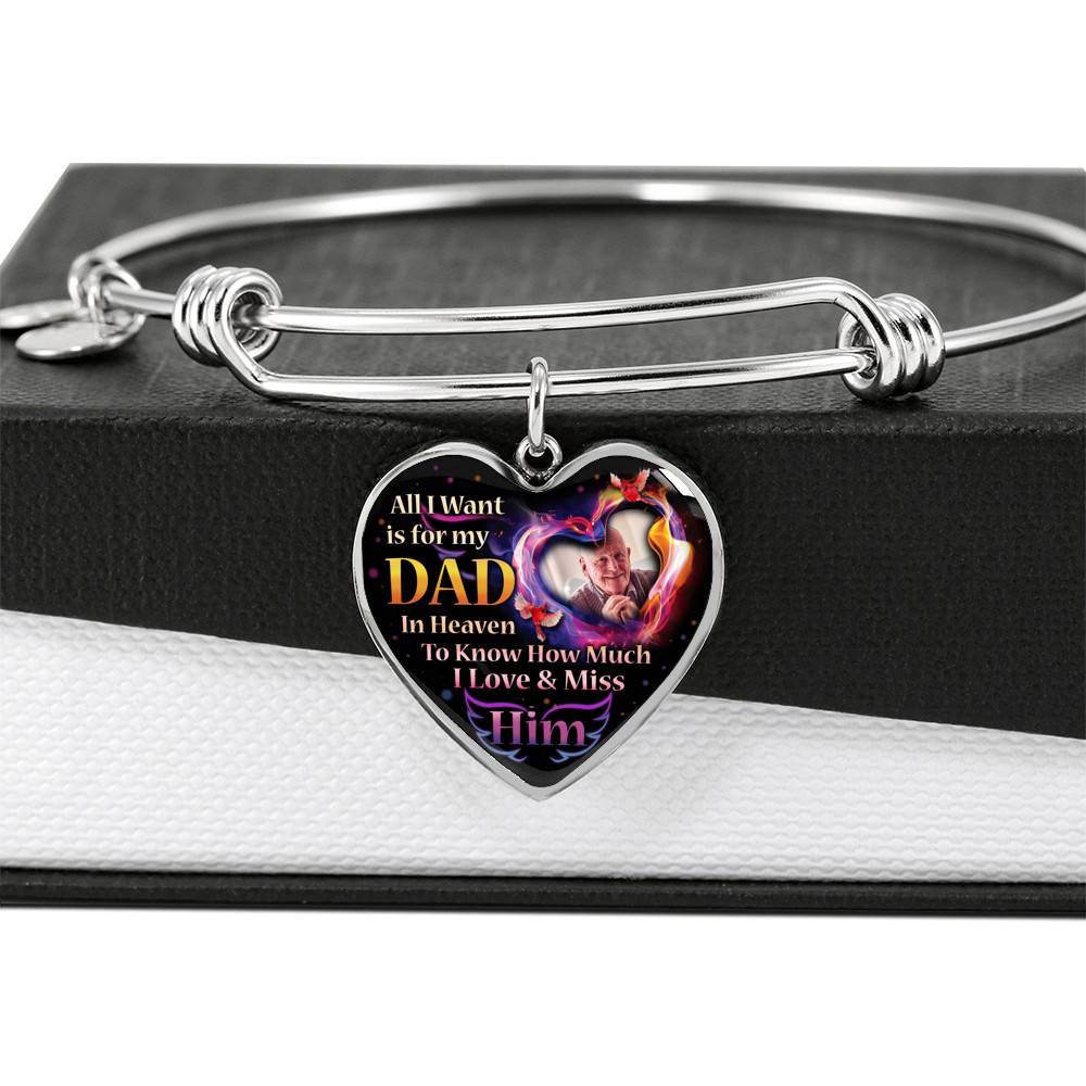 Personalized Photo All I Want Is For My Dad In Heaven I Love And Miss Him Hearts Pendant Necklace - Memorial Dad Necklace