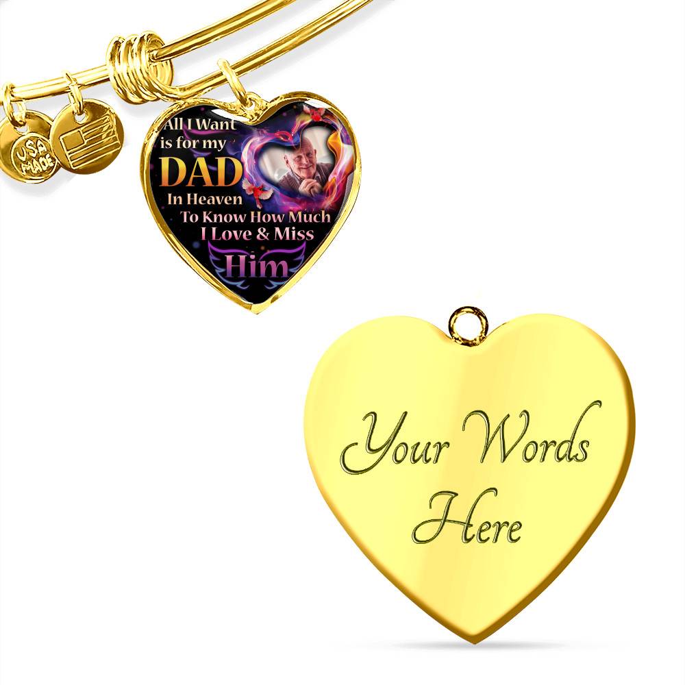 Personalized Photo All I Want Is For My Dad In Heaven I Love And Miss Him Hearts Pendant Necklace - Memorial Dad Necklace