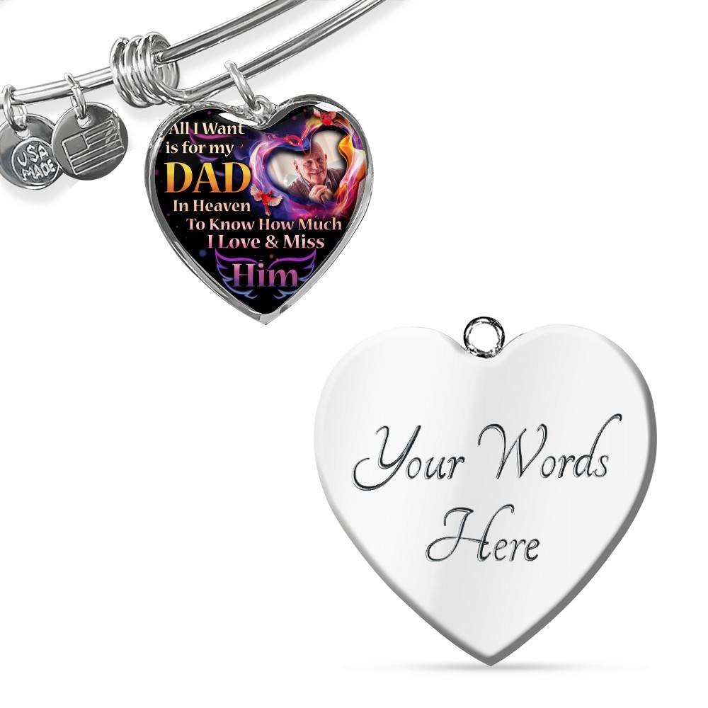 Personalized Photo All I Want Is For My Dad In Heaven I Love And Miss Him Hearts Pendant Necklace - Memorial Dad Necklace