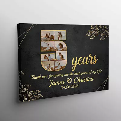Alternative view of Personalized 5 Years Together Anniversary Framed Canvas - Custom Photo 5th Year Wedding Anniversary Unframed Poster