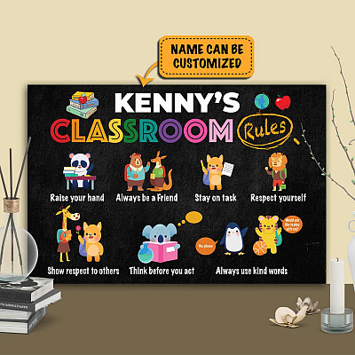 Personalized Classroom Rules Raise Your Hands Always Be A Friend Stay On Task Framed Canvas Prints - Unframed Poster