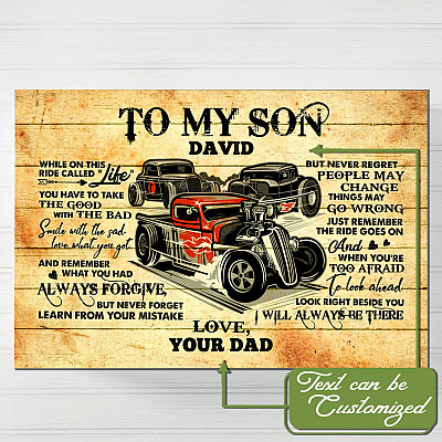 Personalized Hot Rod Car To My Son While On This Ride Called Life Framed Canvas Prints - Unframed Poster