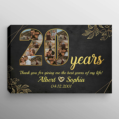 Personalized 20 Years Together Anniversary Framed Canvas - Custom Photo 20th Year Wedding Anniversary Unframed Poster